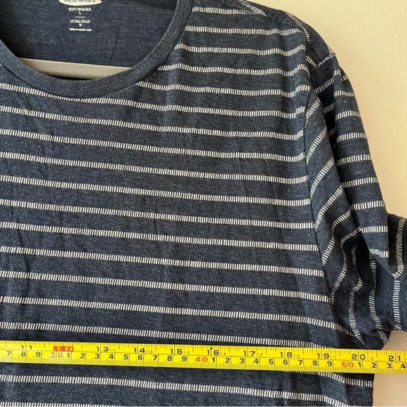 Old Navy Men’s Navy Gray Striped Soft-Washed T-Shirt Large Casual Comfort Tee - Picture 6 of 9